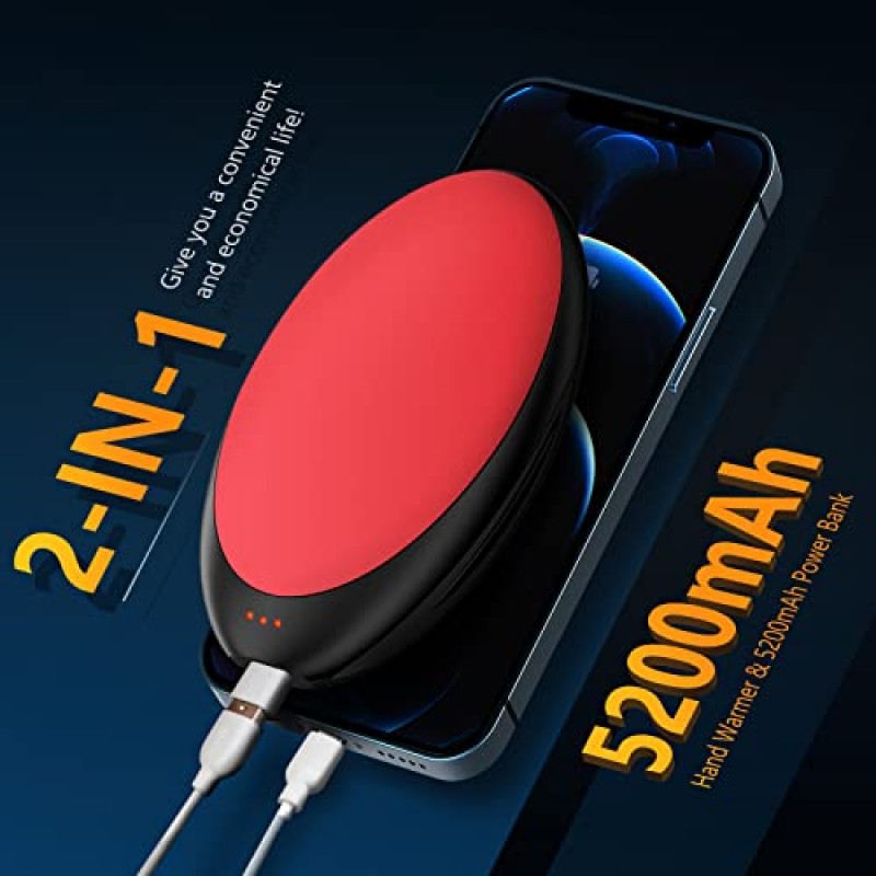 CAKOSSY 최신 2S 고속 가열 손난로 충전식, 5200mAh 휴대용 전기 손난로 USB 전원 은행, 겨울 야외 스포츠를 위한 재사용 가능한 포켓 핸드 히터, 2023 여성 남성을 위한 최고의 따뜻한 선물