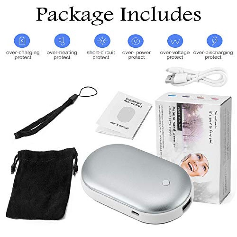 Yogaxn 손난로 충전식, 4000mAH 전자 보조베터리 배터리 USB 손난로 휴대용 히터 재사용 가능 3단계 조절 가능 야외 스포츠, 사냥, 캠핑, 여성용 선물용으로 적합