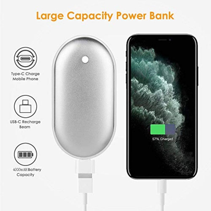 Yogaxn 손난로 충전식, 4000mAH 전자 보조베터리 배터리 USB 손난로 휴대용 히터 재사용 가능 3단계 조절 가능 야외 스포츠, 사냥, 캠핑, 여성용 선물용으로 적합