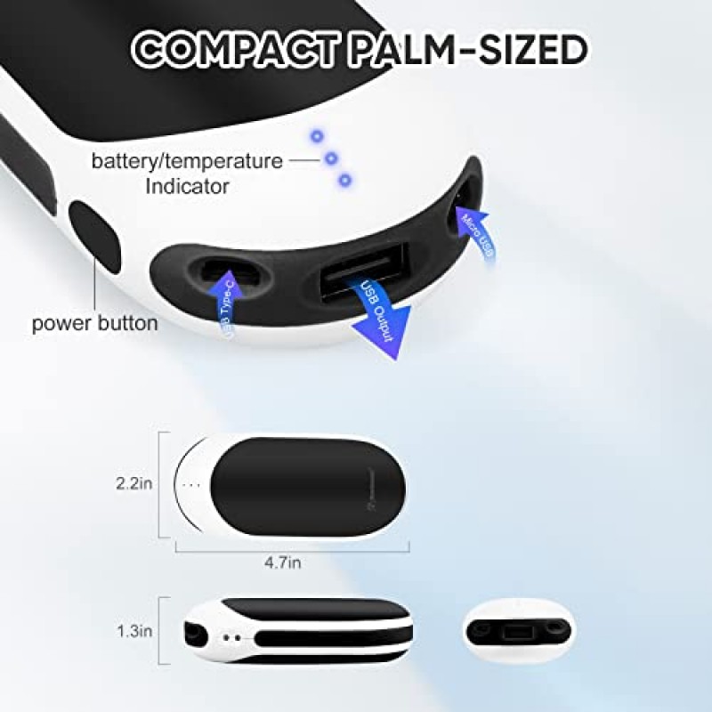 충전식 손난로, 10000mAh 전기 재사용 가능한 손난로, 양면 난방 휴대용 온열기, 야외 캠핑용 Sanlead USB 휴대용 포켓 히터