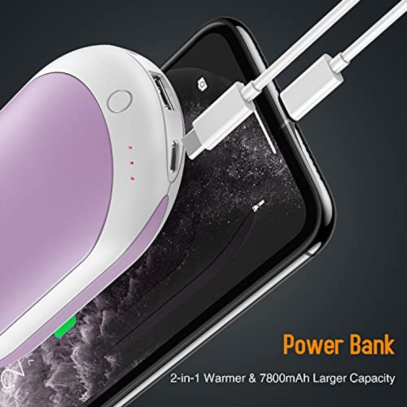BESKAR 충전식 손난로, 7800mAh 전기 손난로, 최대 12시간 예열 시간, 양면 가열, USB 급속 충전, 야외, 골프, 레이노용 휴대용 포켓 손난로 - 겨울 선물