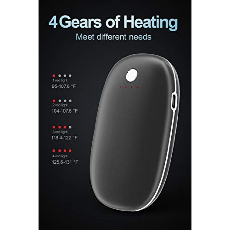 OVALDENT 손난로 충전식 7800mAh, C형 휴대용 보조베터리, 10시간 지속, 4단계 발열, 야외 스포츠에 재사용 가능한 손난로, 여성 남성 어린이를 위한 멋진 크리스마스 생일 선물