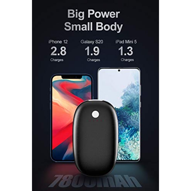 OVALDENT 손난로 충전식 7800mAh, C형 휴대용 보조베터리, 10시간 지속, 4단계 발열, 야외 스포츠에 재사용 가능한 손난로, 여성 남성 어린이를 위한 멋진 크리스마스 생일 선물