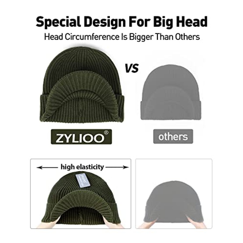 짧은 챙이 있는 Zylioo S-2XL 비니 모자, 멀티 사이즈 바이저 따뜻한 커프 비니 모자, 플러스 사이즈 니트 겨울 시계 모자