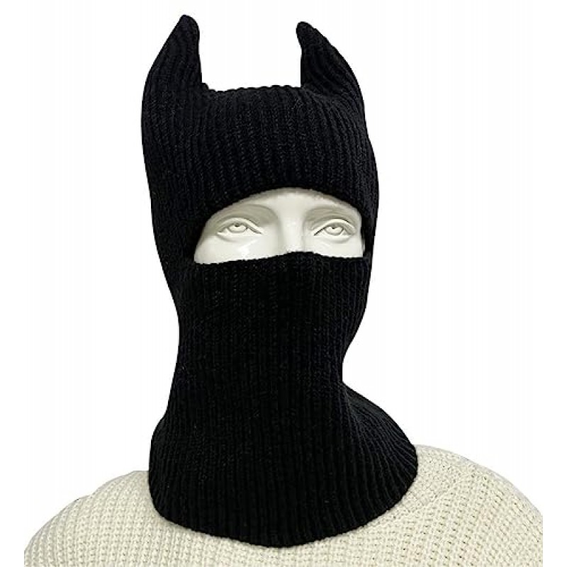 LOLAT 재미 있은 니트 Beanies 모자 전체 얼굴 스키 마스크 겨울 따뜻한 Balaclava 모자 남성과 여성을위한 할로윈 황소 경적 모자