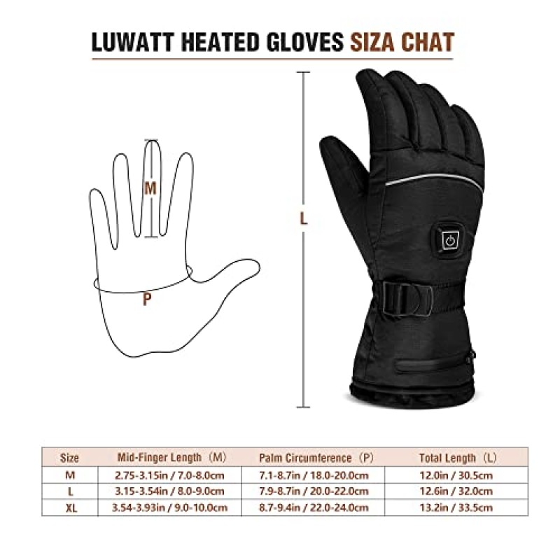 LUWATT 가열 장갑 8시간 근무 시간 충전식 리튬 배터리 3가지 온도 설정 남성용 전열 장갑 스포츠용 여성용 야외 스키 등산 하이킹 겨울 Handwarmer