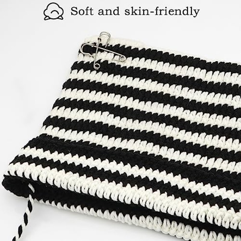 XYIYI 여성용 크로 셰 뜨개질 모자 Pompoms가있는 폭스 니트 모자 Grunge Goth 액세서리 여성용 Slouchy Beanies 소녀