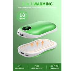 Jialexin 손난로 충전식, 2팩 5000mAh 전기 휴대용 포켓 워머/전원 은행, 디지털 디스플레이가 포함된 2-in-1 전기 손난로(녹색)