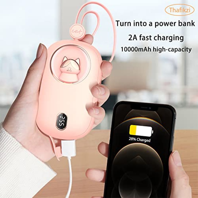 귀여운 휴대용 충전기 10000mAh 보조베터리 손난로 충전식 손 데우기 3가지 발열량 디지털 디스플레이 히터를 사용한 양면 난방 빠른 충전 모바일 전원 컬러 조명 3 in 1