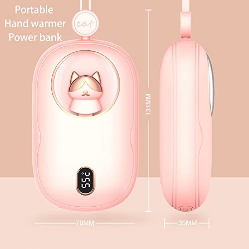 귀여운 휴대용 충전기 10000mAh 보조베터리 손난로 충전식 손 데우기 3가지 발열량 디지털 디스플레이 히터를 사용한 양면 난방 빠른 충전 모바일 전원 컬러 조명 3 in 1