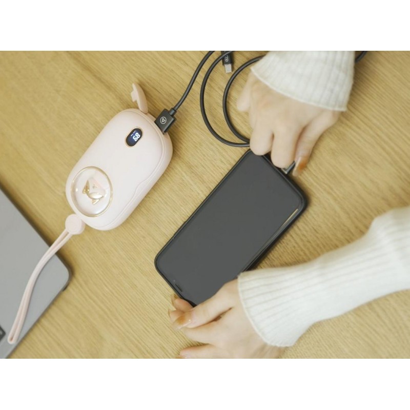귀여운 휴대용 충전기 10000mAh 보조베터리 손난로 충전식 손 데우기 3가지 발열량 디지털 디스플레이 히터를 사용한 양면 난방 빠른 충전 모바일 전원 컬러 조명 3 in 1