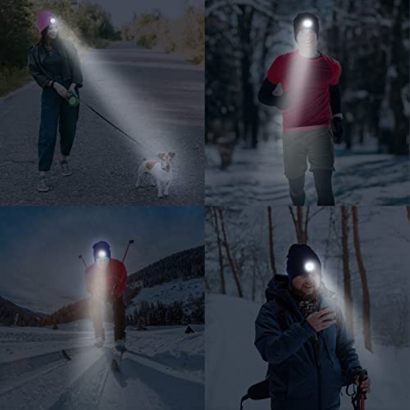SATINIOR 9 팩 LED 라이트 비니 모자 USB 충전식 4 LED 전조등 모자 유니섹스 겨울 니트 모자 모자 러닝용