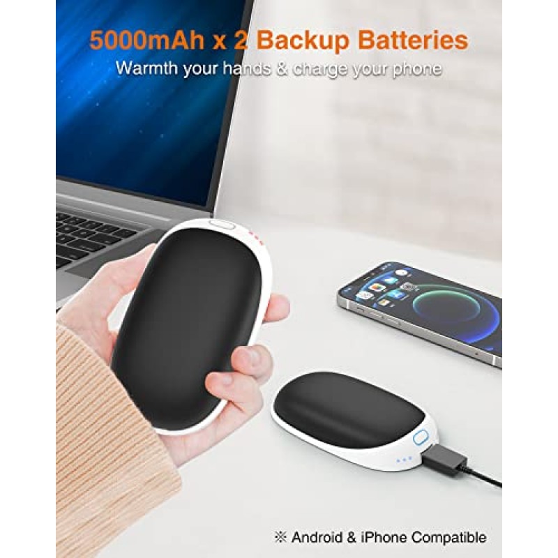 충전식 자기 손난로, Lafhome 2팩 5000mAh 재사용 가능한 휴대용 손난로/전원 은행, 2 in 1 전기 포켓 워머 야외, 사냥, 골프, 캠핑, 여성 남성을 위한 따뜻한 선물용