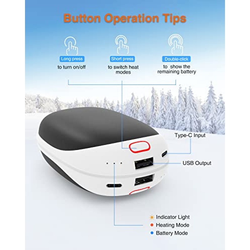 충전식 자기 손난로, Lafhome 2팩 5000mAh 재사용 가능한 휴대용 손난로/전원 은행, 2 in 1 전기 포켓 워머 야외, 사냥, 골프, 캠핑, 여성 남성을 위한 따뜻한 선물용