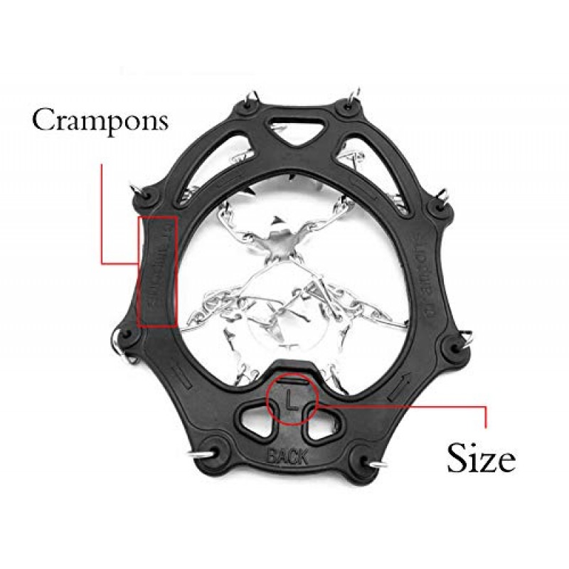 BenBoy 크램폰 업그레이드된 19개 강철 스파이크 스테인리스 미끄럼 방지 아이스 클리트 스노우 그립 트랙션 안전 걷기용 보호 등산 눈과 얼음 하이킹 여성 남성(신발/부츠)