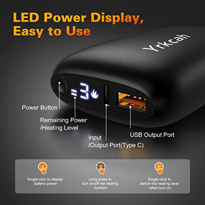손난로 충전식 10000mAh 급속 충전 손난로 - 전기 재사용 가능한 손난로 보조베터리 포켓 휴대용 충전기, 3단계 8-16시간 오래 지속되는 발열, 남성 여성을 위한 야외 겨울 선물