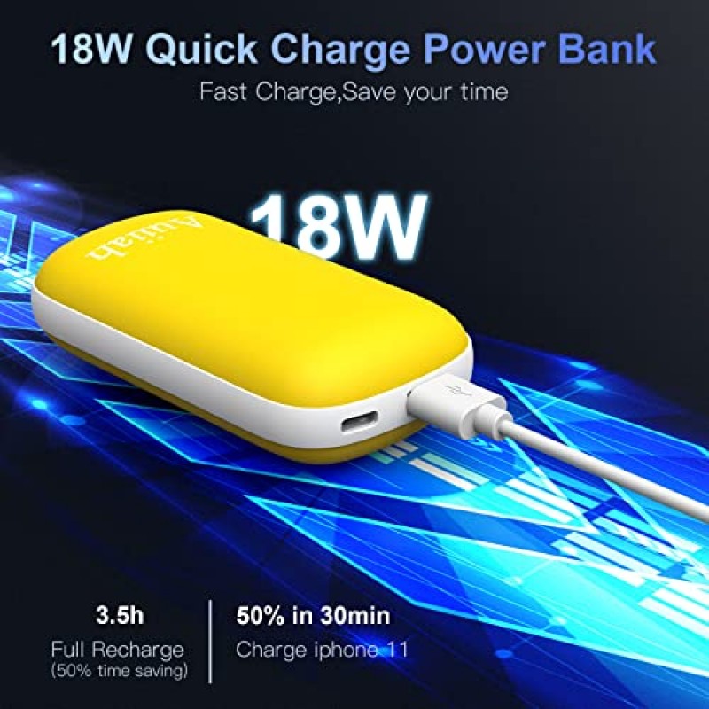 손난로 충전식 10000mAh, USB 전기 손난로 휴대용 보조베터리, 18W 고속 충전, LED 디스플레이, 오래 지속되는 열, 야외 활동, 캠핑, 레이노즈, 여성 남성을 위한 따뜻한 선물에 적합