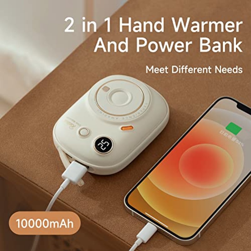 손난로 충전식, 10000mAh 휴대용 전기 손난로 보조베터리, 3단계 조절 가능한 LED 온도 디스플레이, 야외 스포츠, 사냥, 캠핑, 스키를 위한 훌륭한 선물