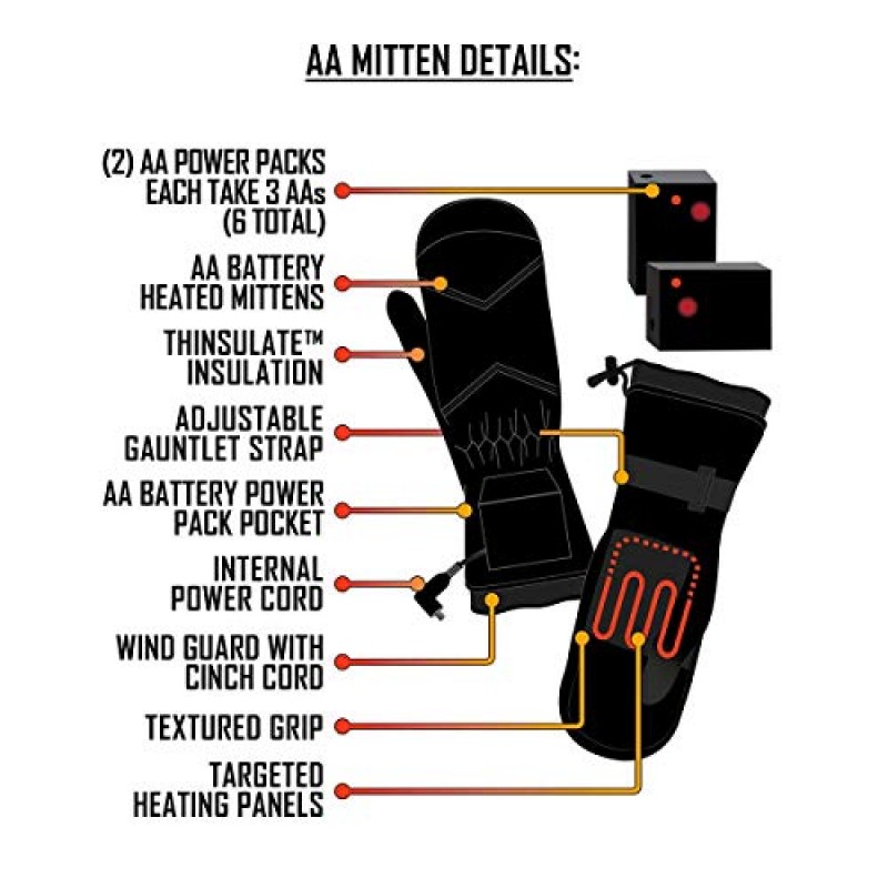 남성용, 여성용 ActionHeat AA 배터리 가열 장갑 – 조절 가능한 건틀릿이 있는 소프트쉘 장갑, 질감 있는 그립