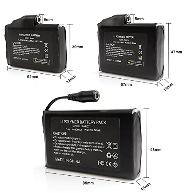 SAVIOR HEAT 7.4V 리튬 폴리머 배터리 팩 교체용 가열 장갑, 벙어리 장갑, 양말, 조끼, 재킷, 핸드 머프, 부츠, 모자, 무릎 교정기(2200mAh, 2)