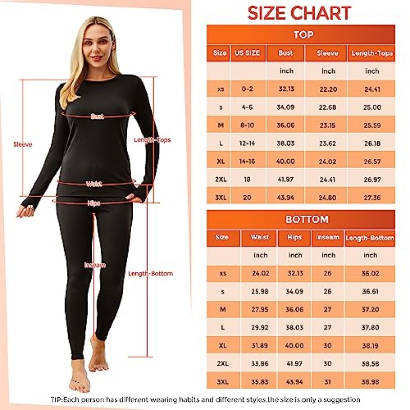CL conballaria 2 팩 여성용 열 속옷, 울트라 소프트 플리스 안감 롱 존스, 추운 날씨를 위한 따뜻한 베이스 레이어 세트
