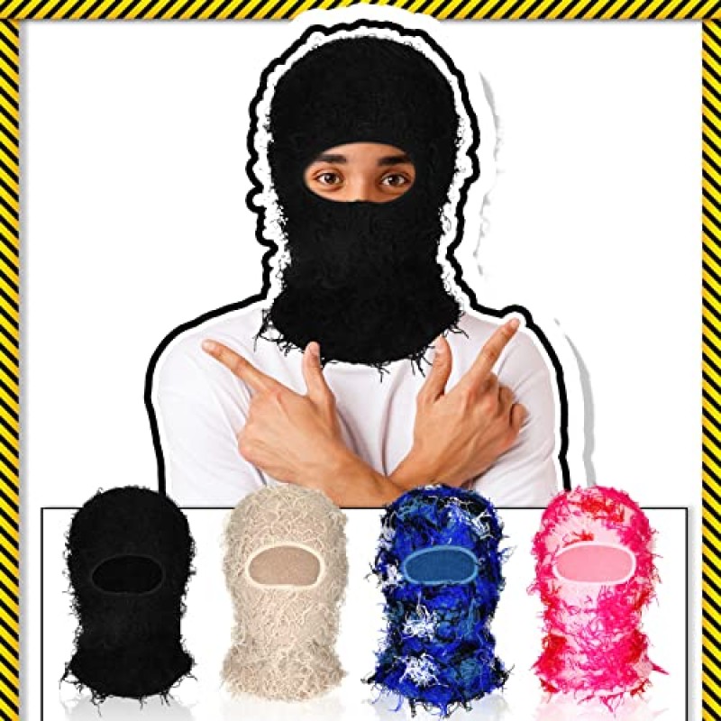 Foaincore 4 Pcs 고민 풀 페이스 스키 마스크 뜨개질 겨울 목 니트 Balaclava 방풍 따뜻한 스키 마스크 비니 남성 여성, 15.5 x 8.98 인치