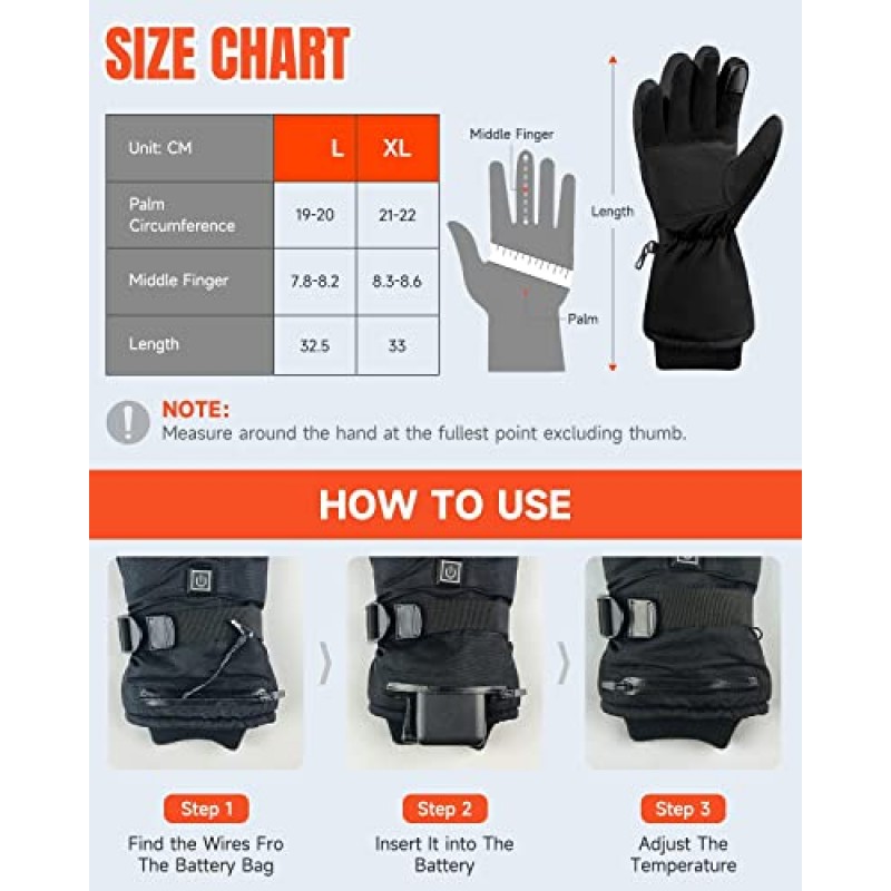 남자/여자를위한 배터리 구동 충전식 가열 장갑, 겨울 따뜻한 야외 캠핑 하이킹 사냥을위한 방수 절연 전기 난방 열 장갑