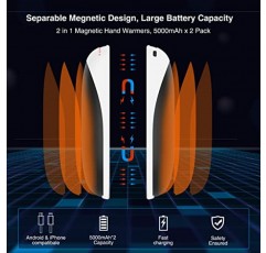 Howoten 손난로 충전식, 2팩 5000mAh 휴대용 자기 손난로 재사용 가능, 2 in 1 전기 USB 포켓 온열기/전원 은행, 오래 지속되는 핸드 히터 여성 남성을 위한 따뜻한 선물