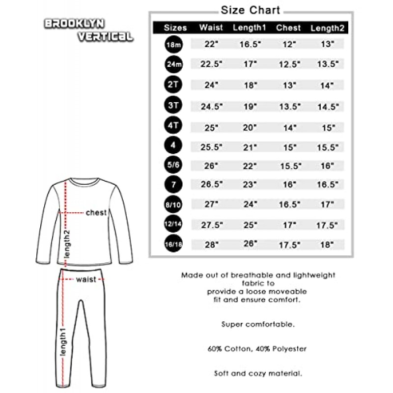 BROOKLYN VERTICAL 남아용 4피스 보온복 세트 | 긴 소매 셔츠, 바지 1-16세