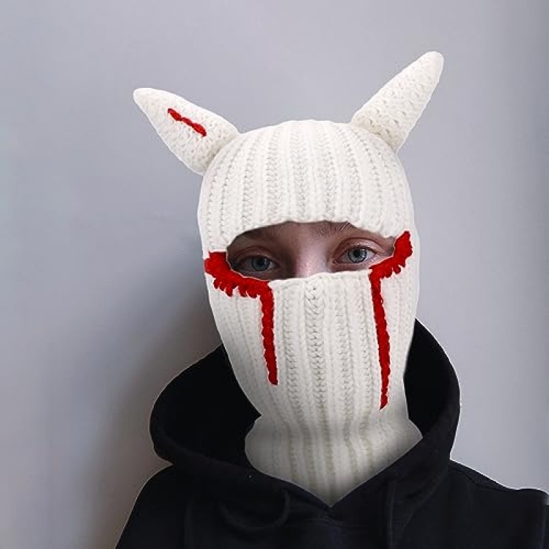 재미 있은 뿔 크리 에이 티브 니트 모자 할로윈 Beanies 전체 얼굴 커버 스키 마스크 모자 Windproof Balaclava Hat