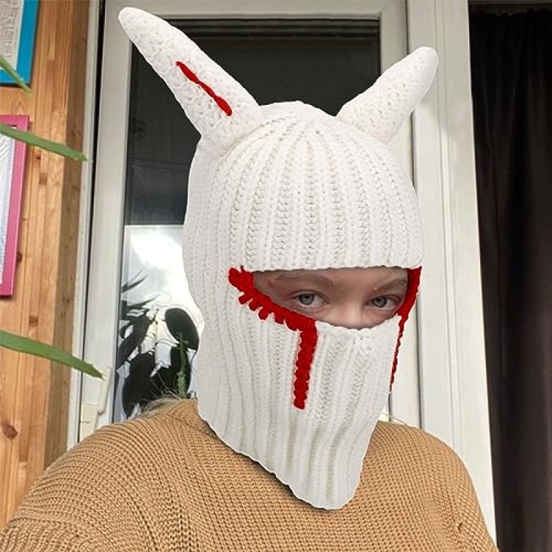 재미 있은 뿔 크리 에이 티브 니트 모자 할로윈 Beanies 전체 얼굴 커버 스키 마스크 모자 Windproof Balaclava Hat