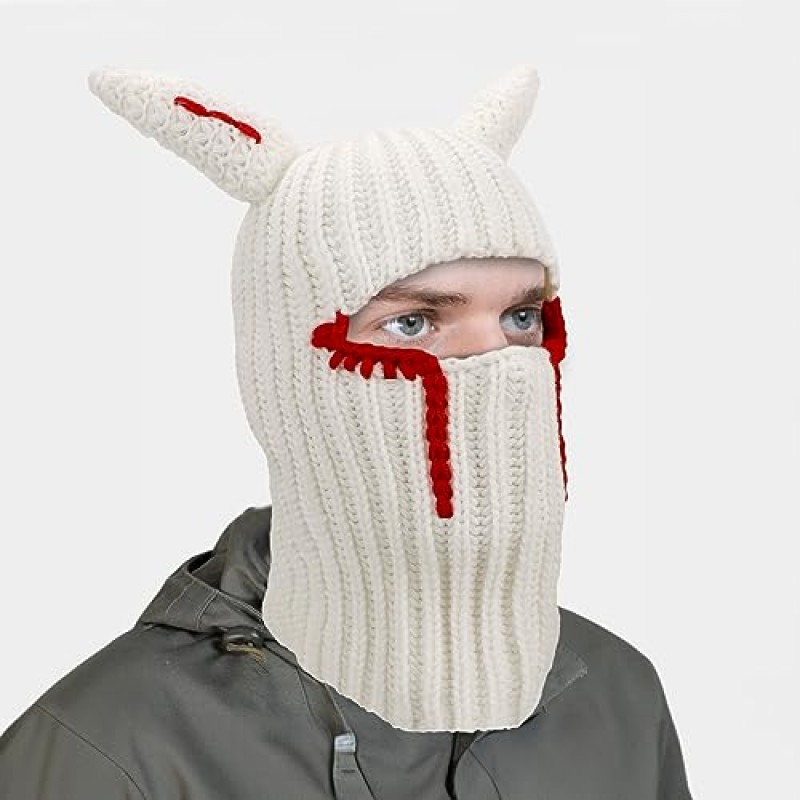 재미 있은 뿔 크리 에이 티브 니트 모자 할로윈 Beanies 전체 얼굴 커버 스키 마스크 모자 Windproof Balaclava Hat