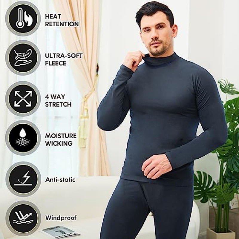 CL conballaria Long Johns 남성용 열 속옷 부드러운 양털 안감 기본 레이어 추운 날씨 하단 탑 세트 XS-4XL
