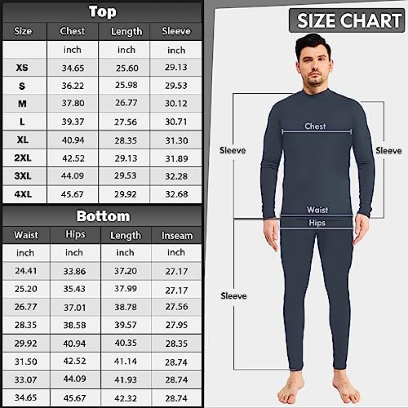 CL conballaria Long Johns 남성용 열 속옷 부드러운 양털 안감 기본 레이어 추운 날씨 하단 탑 세트 XS-4XL