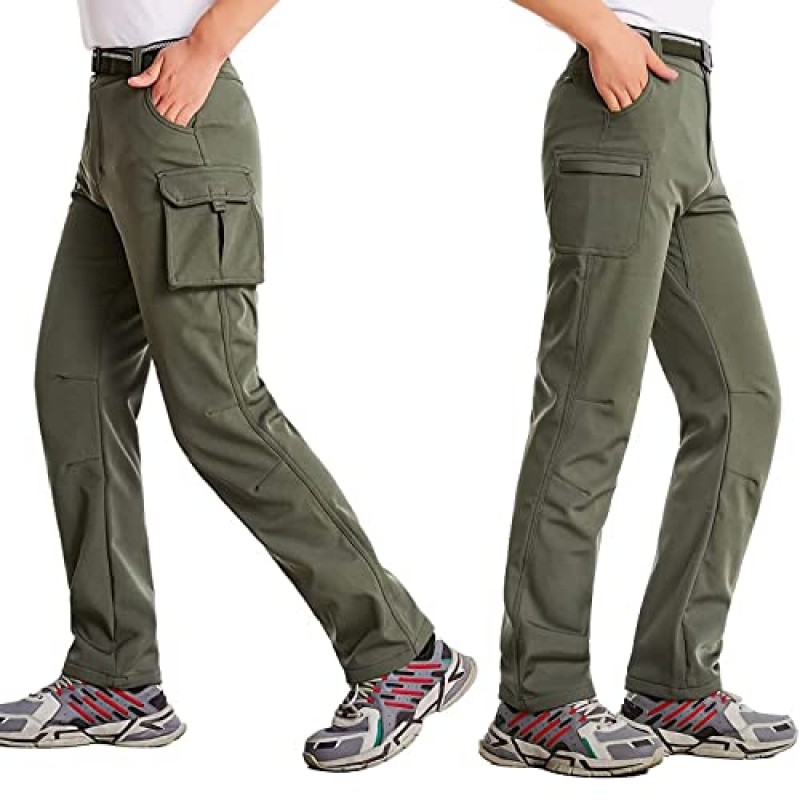 Anyanmoutn 키즈 소년 소녀 방수 방풍 Softshell 양털 따뜻한 하이킹 바지 야외 스노우 스키 바지 겨울