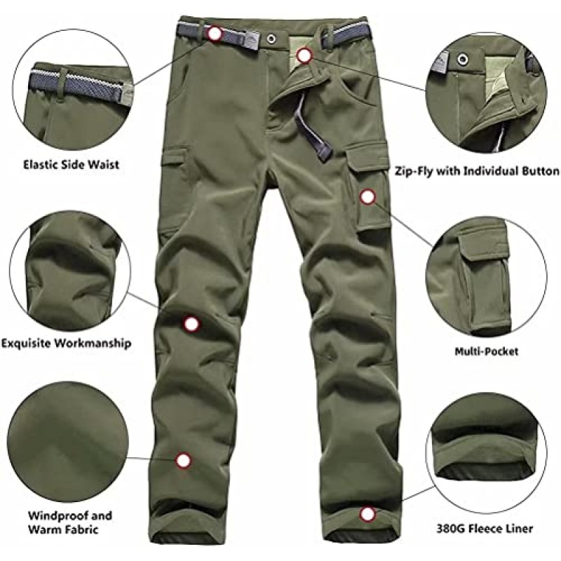 Anyanmoutn 키즈 소년 소녀 방수 방풍 Softshell 양털 따뜻한 하이킹 바지 야외 스노우 스키 바지 겨울