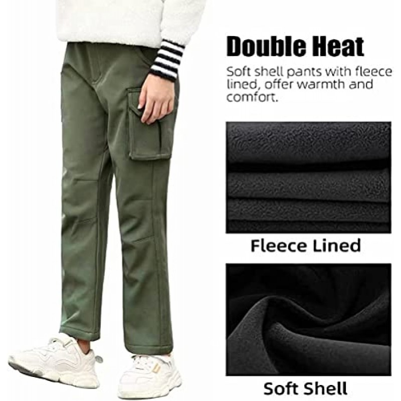Anyanmoutn 키즈 소년 소녀 방수 방풍 Softshell 양털 따뜻한 하이킹 바지 야외 스노우 스키 바지 겨울