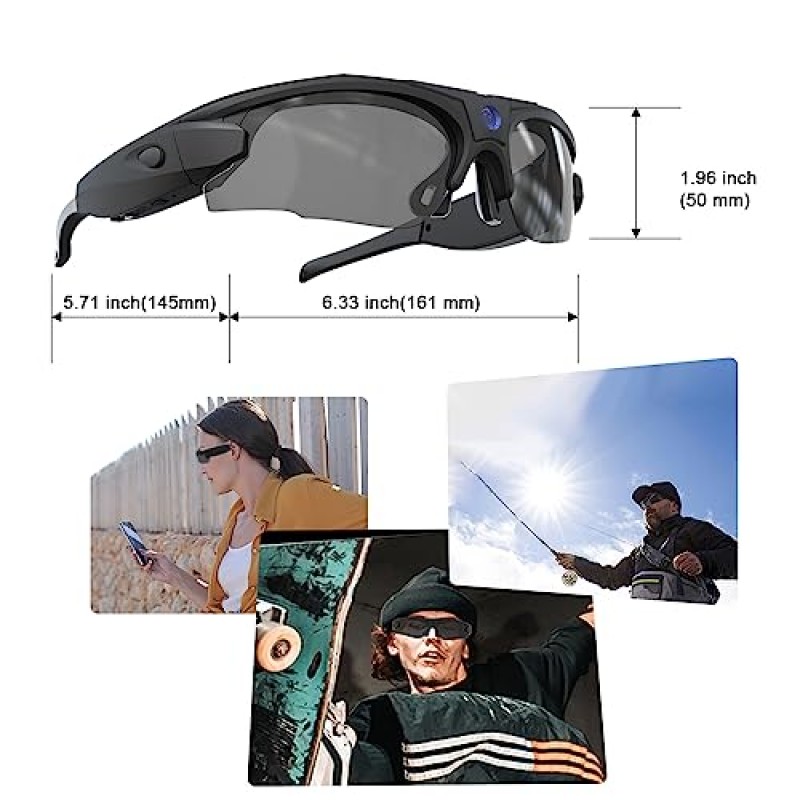 RERBO 카메라 선글라스, 사이클링, 캠핑, 운전, 여행용 편광 UV 400 렌즈가 장착된 WiFi 비디오 안경 HD 1080P(32GB 카드 포함)(검은색)