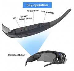 RERBO 카메라 선글라스, 사이클링, 캠핑, 운전, 여행용 편광 UV 400 렌즈가 장착된 WiFi 비디오 안경 HD 1080P(32GB 카드 포함)(검은색)