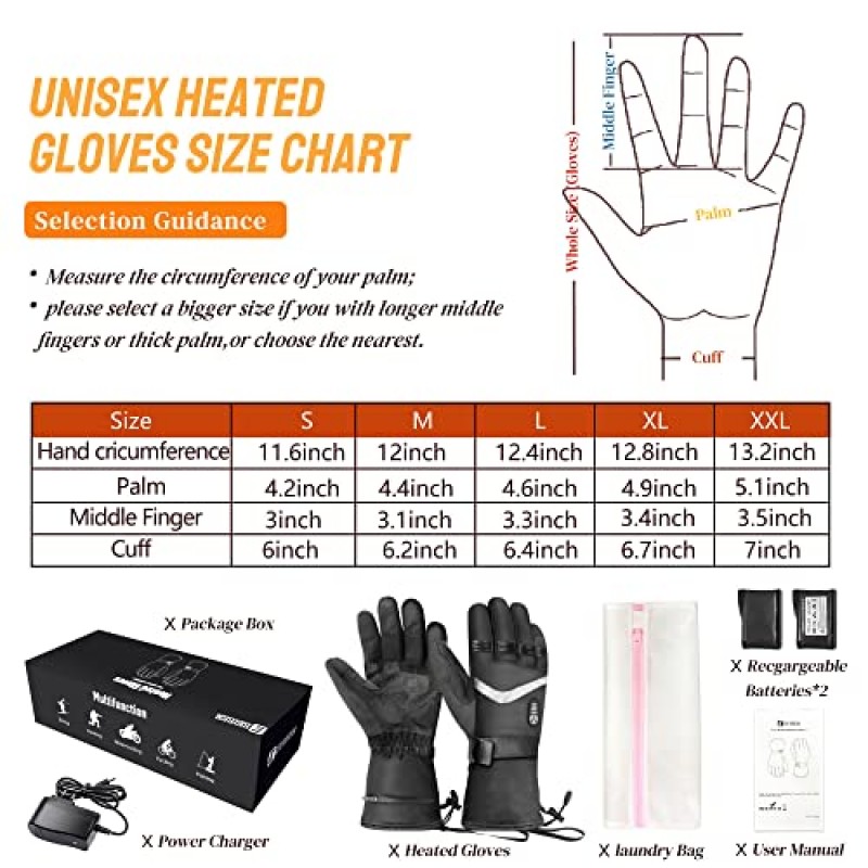 남성용 여성용 온열 장갑, 겨울 스포츠용 배터리 포함 충전식 EEIEER 남성용 겨울 난방 장갑