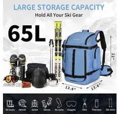 65L 스키 부츠 가방, 대형 더플 여행 가방, 1680D 나일론 방수 패딩 스키 부츠 가방 여성용 남성용 키즈 상점 스노우 보드/스키 마스크 자켓 장갑 헬멧 고글 신발과 같은 스노우 스포츠 장비