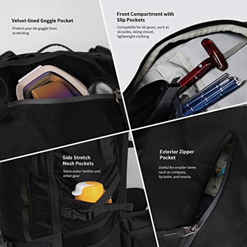 Unigear 스키 수화 배낭, 30L 스노우보드 여행 가방 스키, 하이킹, 캠핑용 900D 폴리에스테르 방수 배낭