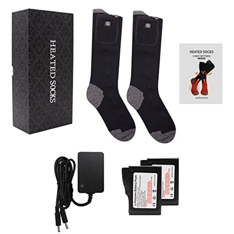 QILOVE 배터리 가열 양말 충전식 전기 양말, 남성 여성을위한 7.4V 2200mAh 배터리 구동 추운 날씨 열 양말, 야외 라이딩 캠핑 하이킹 오토바이 스키 따뜻한 겨울 양말