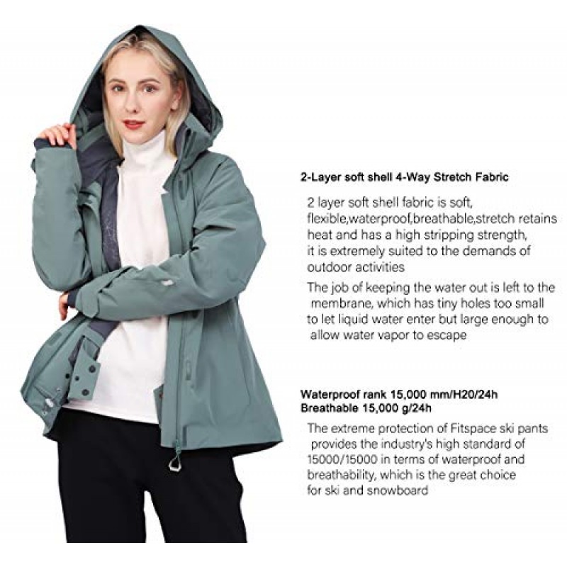 Fit space 스키 스노우보드 재킷 여성 방수 통기성 15K 겨울 스노우 코트 Tech-Wear