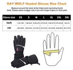 day Wolf 남성용 여성용 가열 장갑 업그레이드, 방수 및 터치 스크린 7.4V 2200mAh 충전식 전기 장갑 스키, 스노우보드, 스케이트, 캠핑 하이킹 달리기용 손 따뜻하게