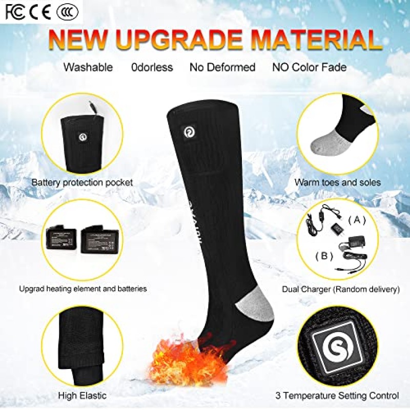 남성 여성을위한 구세주 열 가열 양말, 업그레이드 된 충전식 전기 양말 7.4V 2200mAh 배터리 구동 Coolmax 양말 사냥 스키 캠핑 달리기