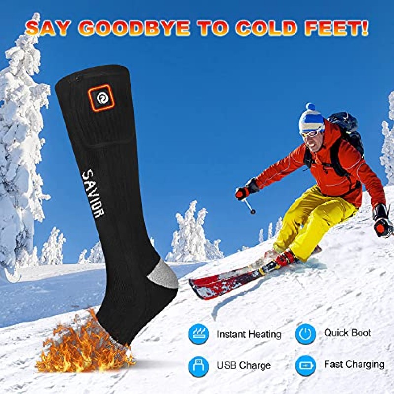 남성 여성을위한 구세주 열 가열 양말, 업그레이드 된 충전식 전기 양말 7.4V 2200mAh 배터리 구동 Coolmax 양말 사냥 스키 캠핑 달리기