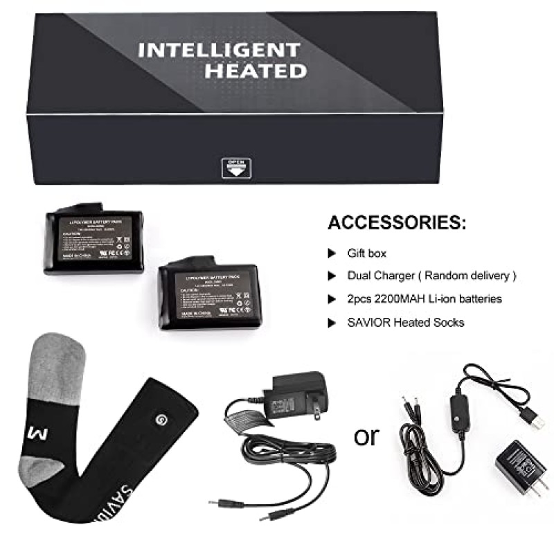 남성 여성을위한 구세주 열 가열 양말, 업그레이드 된 충전식 전기 양말 7.4V 2200mAh 배터리 구동 Coolmax 양말 사냥 스키 캠핑 달리기