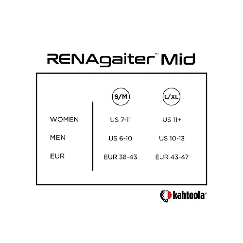 하이킹, 등산, 트레일 러닝, 진흙, 눈, 얼음에서 신발 및 부츠 보호를 위한 Kahtoola RENAgaiter 미드 각반