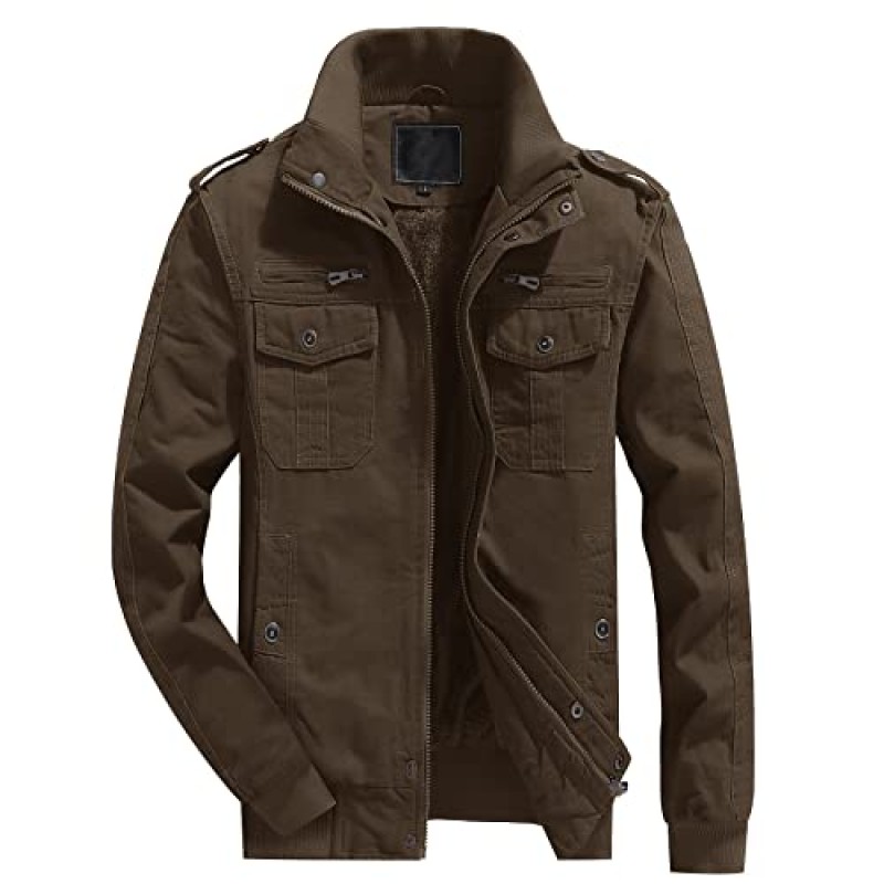 CRYSULLY 남성 겨울 캐주얼 Thicken Multi-Pocket Field Jacket 아웃웨어 플리스 카고 재킷 코트